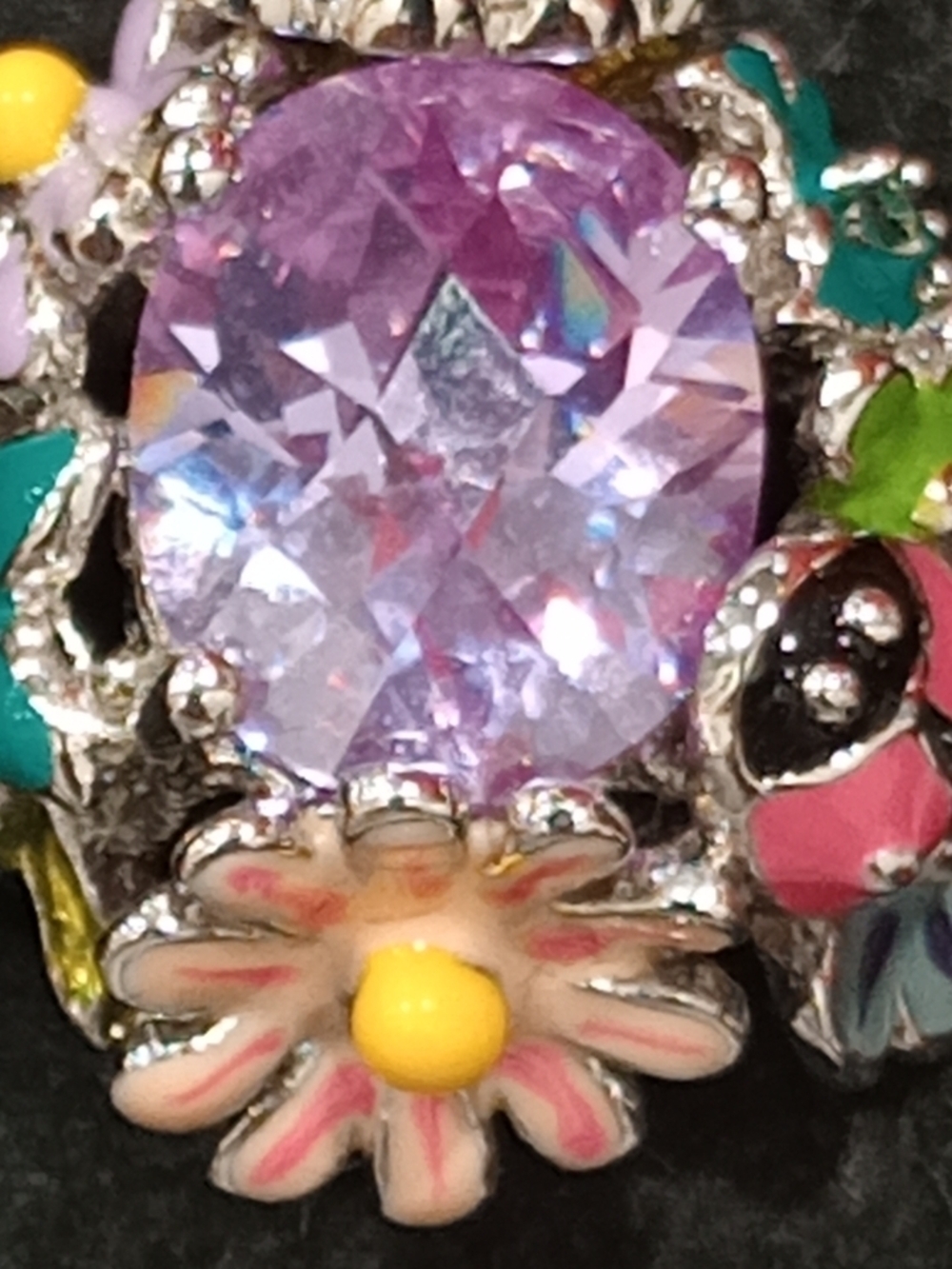 Park Lane Lavender Crystal Enamel Floral Ring with Multi-Color Accents - Picture 7 of 12